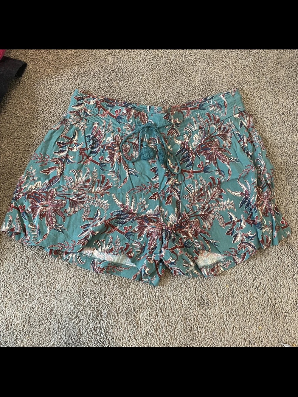 Women's Teal Floral Drawstring Shorts Loft XS